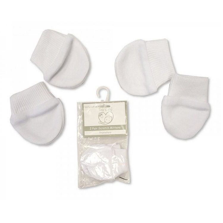 Picture of PB-2015-400: – 4000- PREMATURE 2 PACK BABY MITTENS/ WHITE